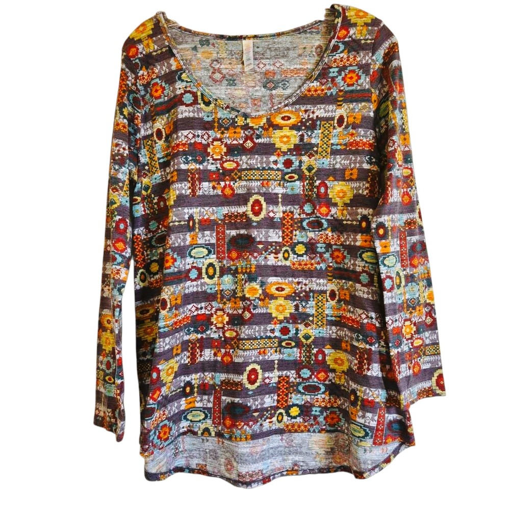 LulaRoe XL Long Sleeve Women's Top Multicolor Geometric Pattern Knit